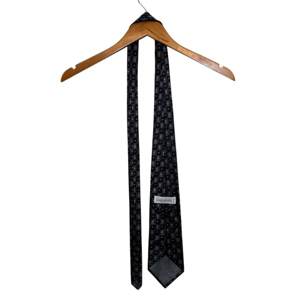 Joseph & Feiss Geometric Square Pattern Silk Tie Grey Silver